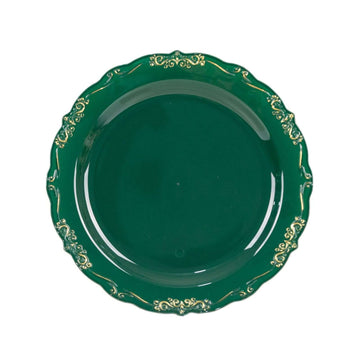 Elevate Your Event with Hunter Emerald Green Vintage Rim Hard Plastic Dessert Plates