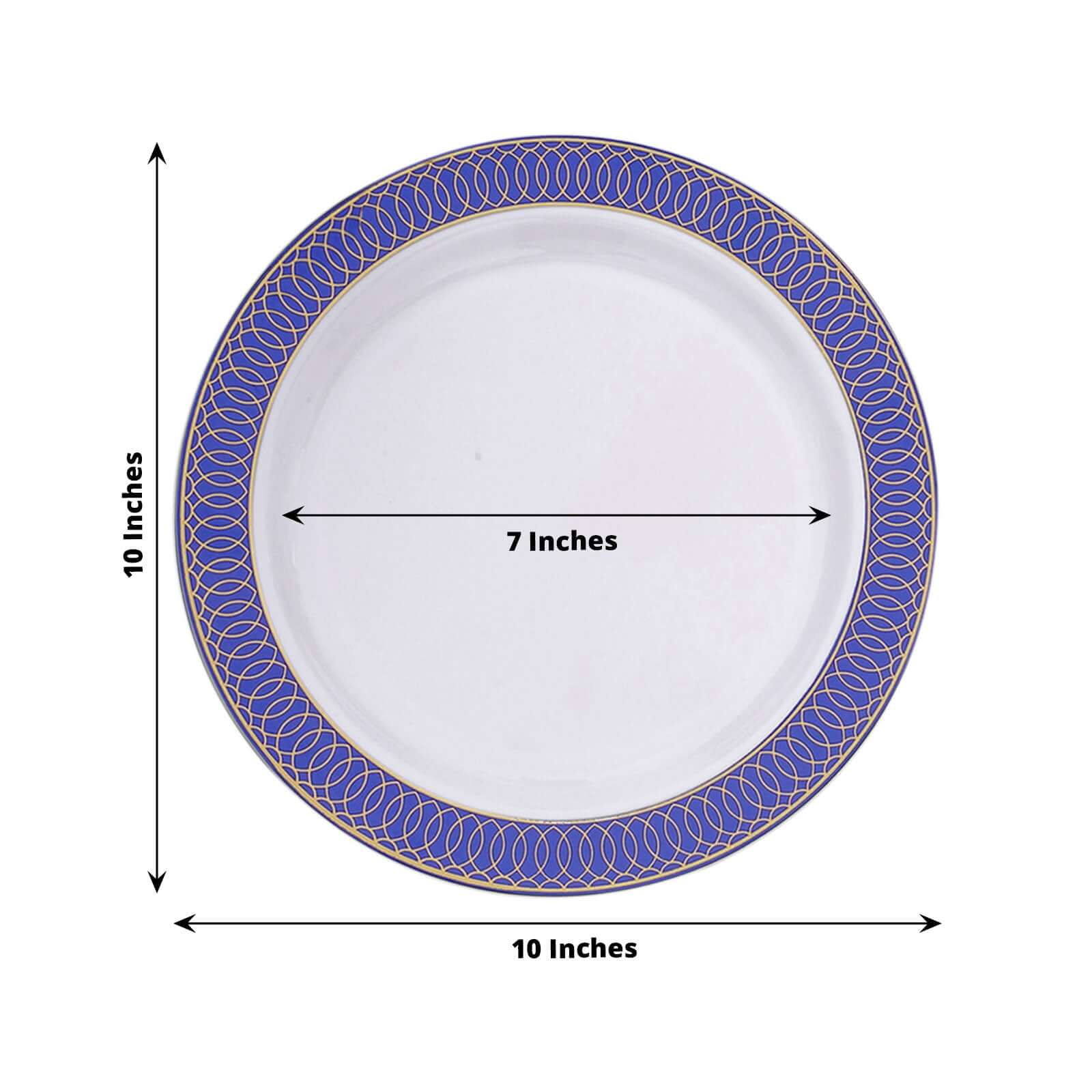 10 Pack White And Navy Blue Gold Rim 10 Dinner Plates