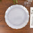 10-Pack Plastic Round Dinner Plates 10" Pearl White Sunflower with Silver Scalloped Rim