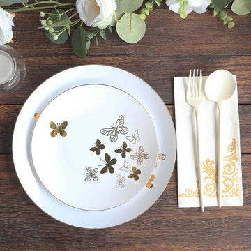 <span style="background-color:transparent;color:#111111;">Elegant Design with White Gold Butterfly Round Plastic Plates</span>