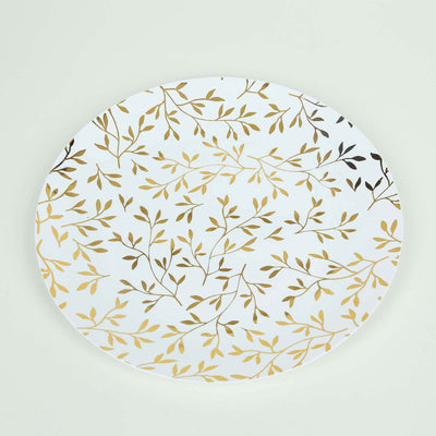 10-Pack Plastic Round Dinner Plates 10" White with Gold Leaf Design - Heavy Duty Disposable Party Plates for Festive Occasions & Memorable Celebrations