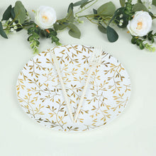 10 Pack White Round Plastic Dinner Plates with Gold Leaf Design, Heavy Duty Disposable Party