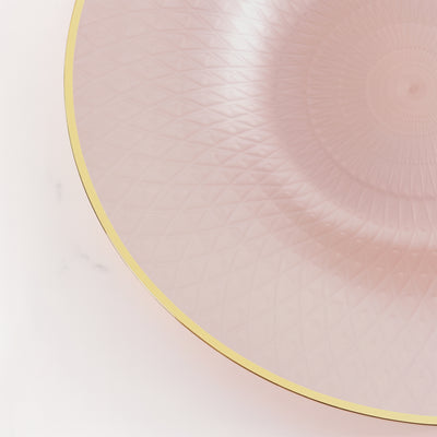 20-Pack Round Plastic Dinner Plates – Pearl Blush 10" Radial Diamond-Cut Pattern Gold Rim Party Plates, Durable Disposable Tableware