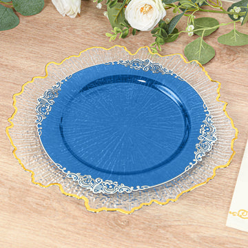 <span style="background-color:transparent;color:#000000;">Sophisticated Dining with Navy Blue Baroque Dinner Plates</span>