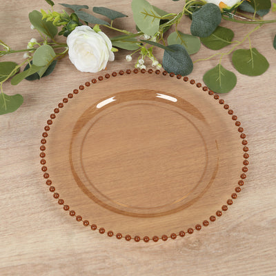 10-Pack Plastic Round Dinner Plates 10" Amber Gold with Beaded Rim - Disposable Party Plates for Stylish Gatherings & Celebrations