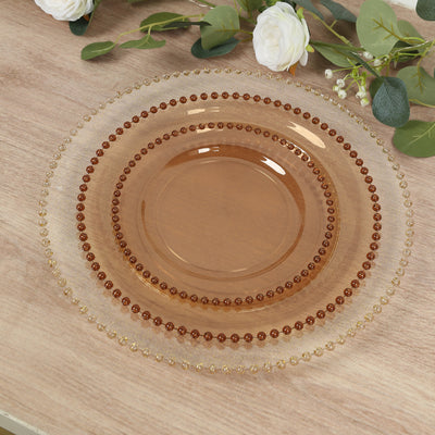10-Pack Plastic Round Dinner Plates 10" Amber Gold with Beaded Rim - Disposable Party Plates for Stylish Gatherings & Celebrations