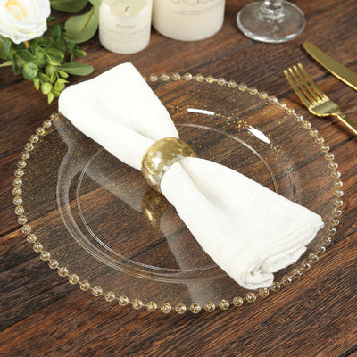 10-Pack Plastic Round Dinner Plates 10" Clear Gold Glittered with Beaded Rim - Disposable Party Plates