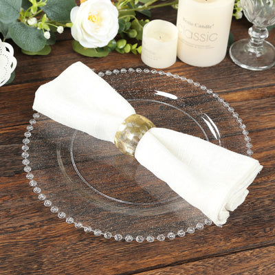 10-Pack Plastic Round Dinner Plates 10" Clear Silver Glittered with Beaded Rim - Disposable Party Plates