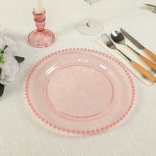 10 Pack Transparent Blush Plastic Dinner Plates with Beaded Rim, Round Disposable Party