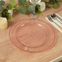 10 Pack Transparent Blush Plastic Dinner Plates with Beaded Rim, Round Disposable Party