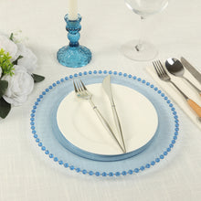 10 Pack Transparent Dusty Blue Plastic Dinner Plates with Beaded Rim, Round Disposable