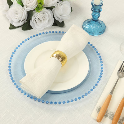 10-Pack Plastic Round Dinner Plates 10" Transparent Dusty Blue with Beaded Rim - Disposable Party Plates