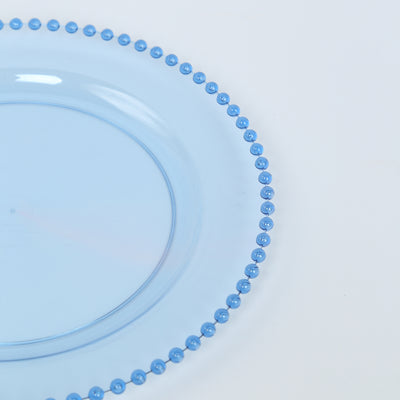 10-Pack Plastic Round Dinner Plates 10" Transparent Dusty Blue with Beaded Rim - Disposable Party Plates