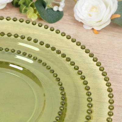 10-Pack Plastic Round Dinner Plates 10" Transparent Dusty Sage Green with Beaded Rim - Disposable Party Plates