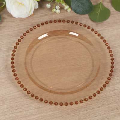 10 Pack Plastic Dessert Appetizer Plates in Amber Gold with Beaded Rim, Disposable Round Salad Party Plates 8"
