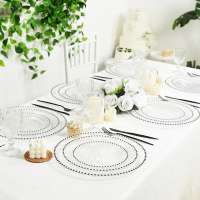 10-Pack Plastic Dessert Appetizer Plates in Clear with Black Beaded Rim, Disposable Round Salad Party Plates 8"