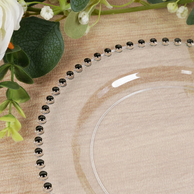 10-Pack Plastic Dessert Appetizer Plates in Clear with Black Beaded Rim, Disposable Round Salad Party Plates 8"