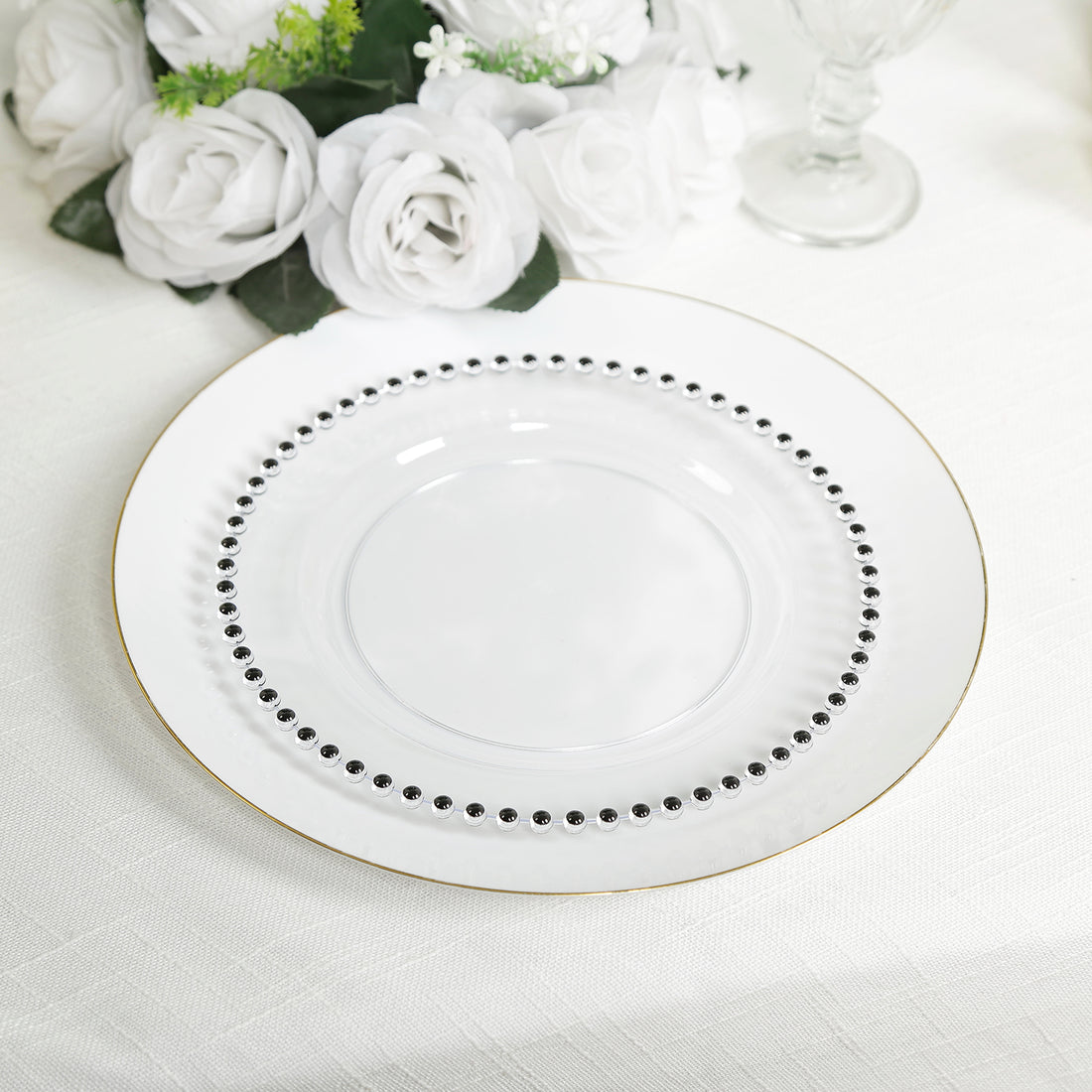 10-Pack Plastic Dessert Appetizer Plates in Clear with Black Beaded Rim