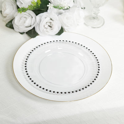10-Pack Plastic Dessert Appetizer Plates in Clear with Black Beaded Rim, Disposable Round Salad Party Plates 8"
