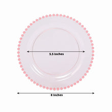 10 Pack Transparent Blush Plastic Dessert Plates with Beaded Rim, Disposable Round