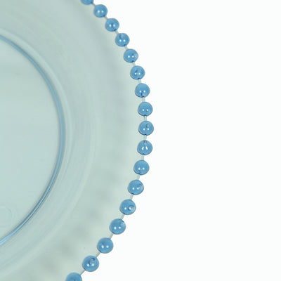 10-Pack Plastic Dessert Appetizer Plates in Transparent Dusty Blue with Beaded Rim, Disposable Round Salad Party Plates 8"