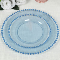 10 Pack Transparent Dusty Blue Plastic Dessert Plates with Beaded Rim, Disposable Round Salad Plates - 8"