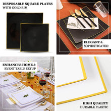 10 Pack | 8inch Taupe / Gold Concave Modern Square Plastic Dessert Appetizer Party Plates