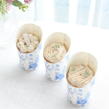 50 Pack French Toile Floral Paper Popcorn Box Cone Cups, Disposable Appetizer Snack Cups