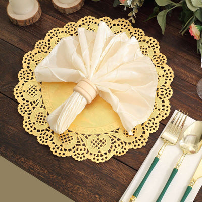 50 Pcs Paper Round Placemats 12" Gold - Food Grade Lace Paper Doilies for Desserts, Crafts & Table Decor