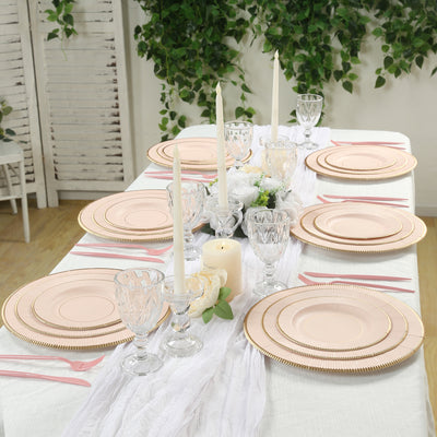 25-Pack Paper Round Dessert Plates 8" Blush Sunray Design with Gold Rim - 350GSM Heavy Duty Disposable Appetizer Salad Plates