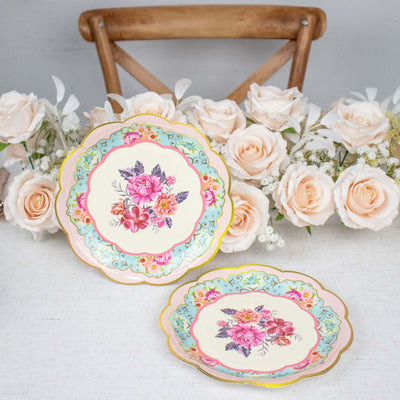 24-Pack Paper Round Dinner Plates 9" Mixed Floral Print