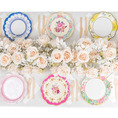 24-Pack Paper Round Dinner Plates 9" Mixed Floral Print