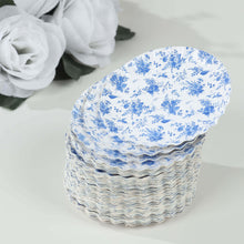 100 Pack White Blue French Toile Dessert Plates with Scalloped Rim