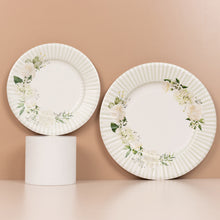 25 Pack White Sage Green Dessert Paper Plates with Floral Lined Rim