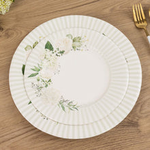 25 Pack White Sage Green Dessert Paper Plates with Floral Lined Rim