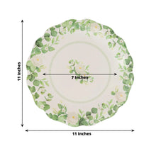 25 Pack White Floral Greenery Dinner Paper Plates with Scalloped Edge