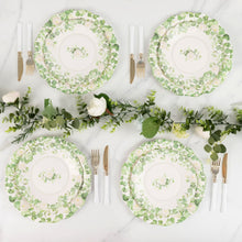 25 Pack White Floral Greenery Dinner Paper Plates with Scalloped Edge