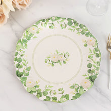 25 Pack White Floral Greenery Dinner Paper Plates with Scalloped Edge