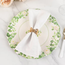 25 Pack White Floral Greenery Dinner Paper Plates with Scalloped Edge