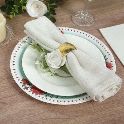 25-Pack Paper Round Dinner Plates 9" Light Turquoise with Vintage Rose Flower Print - Disposable Plates for Bridal Showers & Garden Luncheons