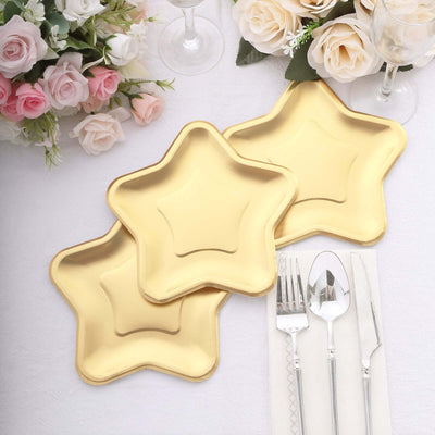 25-Pack Paper Star Shaped Dessert Plates 7" Matte Gold - 300GSM Eco-friendly Disposable Salad Appetizer Plates for Starry-Themed Events