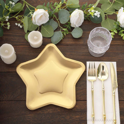 25-Pack Paper Star Shaped Dinner Plates 9" Matte Gold - 300GSM Eco-friendly Disposable Party Plates for Festive Occasions