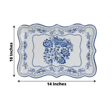 10 Pack White Blue Disposable Serving Trays with French Toile Pattern, Heavy Duty 400 GSM