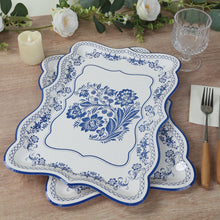 10 Pack White Blue Disposable Serving Trays with French Toile Pattern, Heavy Duty 400 GSM Paper Rect