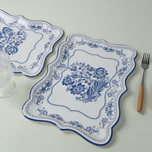 10 Pack White Blue Disposable Serving Trays with French Toile Pattern, Heavy Duty 400 GSM Paper Rect