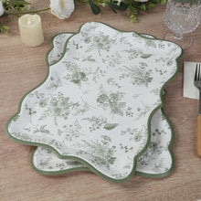 10 Pack White Sage Green Disposable Serving Trays with French Toile Pattern, Heavy Duty