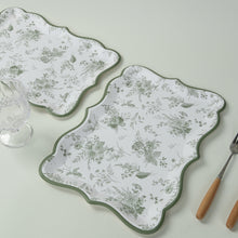 10 Pack White Sage Green Disposable Serving Trays with French Toile Pattern, Heavy Duty