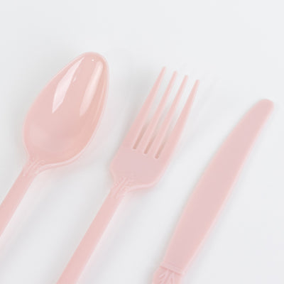 72 Pcs Plastic Silverware Set Blush in Baroque Style - Heavy Duty Disposable Knife, Fork, and Spoon Set