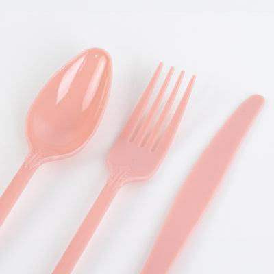 72 Pcs Plastic Silverware Set Dusty Rose in Baroque Style - Heavy Duty Disposable Knife, Fork, and Spoon Set