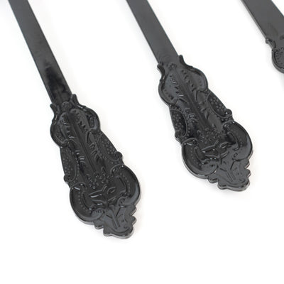 72 Pcs Plastic Silverware Set Black in Baroque Style - Heavy Duty Disposable Knife, Fork, and Spoon Set